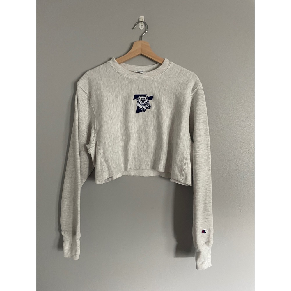 Champion Reverse Weave Sweatshirt Womens Small Gray Cropped Bulldog Georgetown